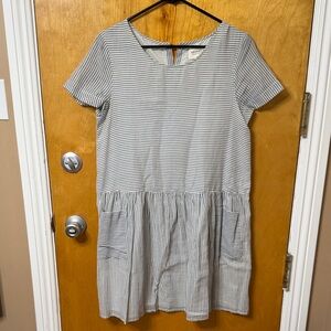 Sezane Striped Casual Dress in Blue and White